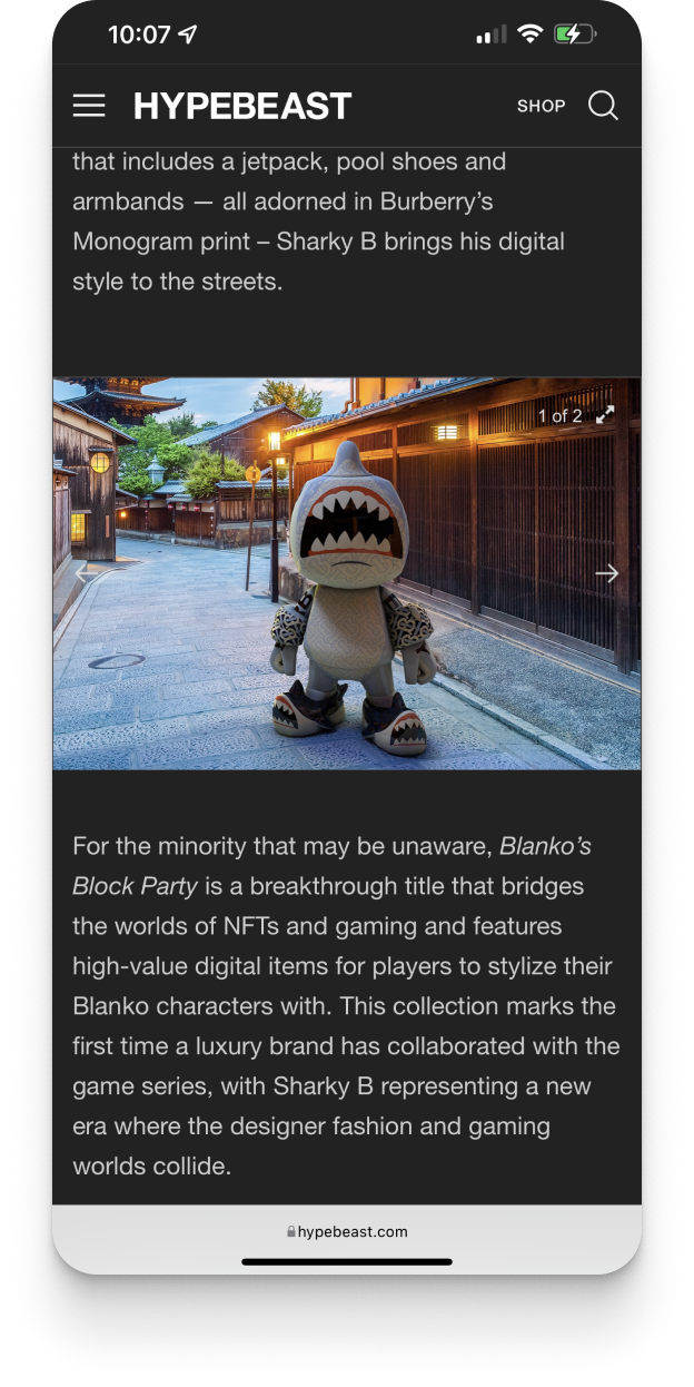 Hypebeast article on a phone, Sharky B in Kyoto