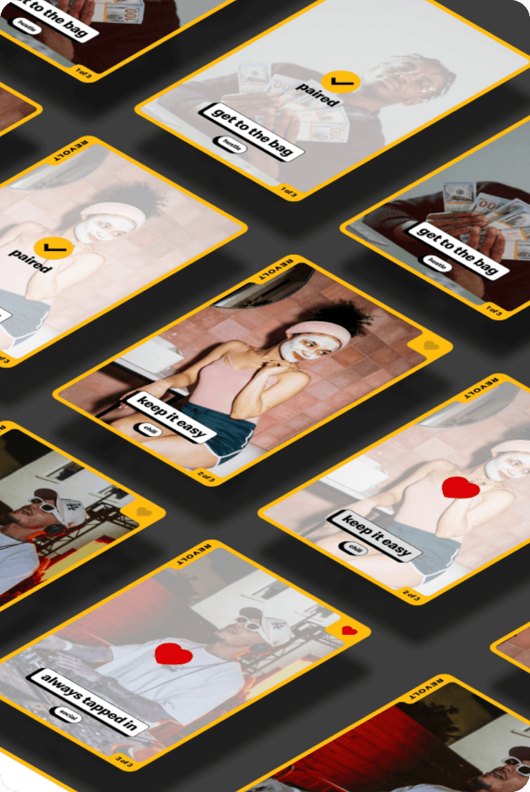 Isometric spread of paired lifestyle cards, get to the bag, keep it easy and always tapped in