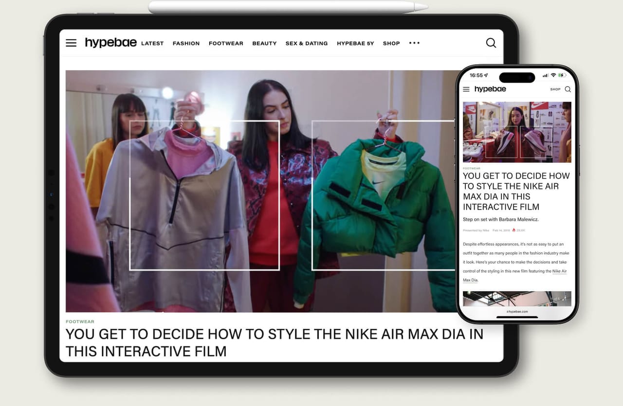 The finished film running in the Hypebae article on tablet and phone