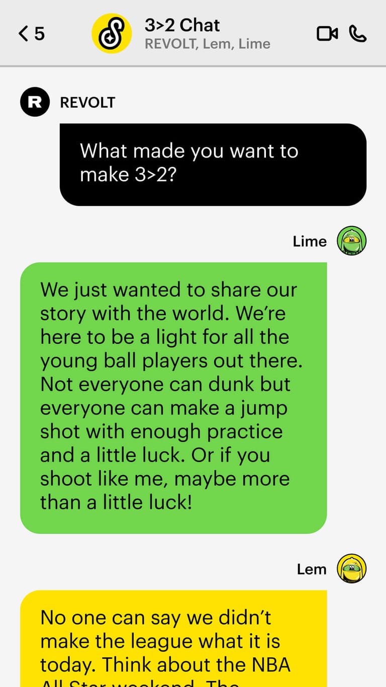 Chat conversation screen with REVOLT, Lem and Lime