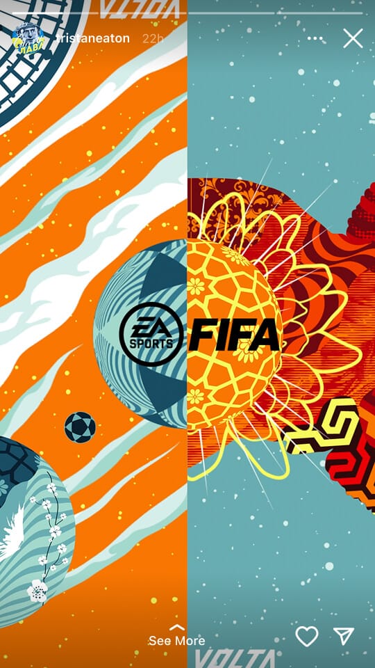 Instagram story frame — the EA Sports FIFA ball planet beside the yellow sunburst