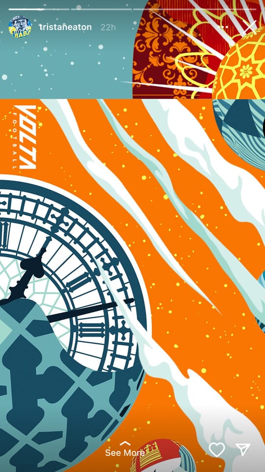 Instagram story frame — the Big Ben planet under the VOLTA Football lockup