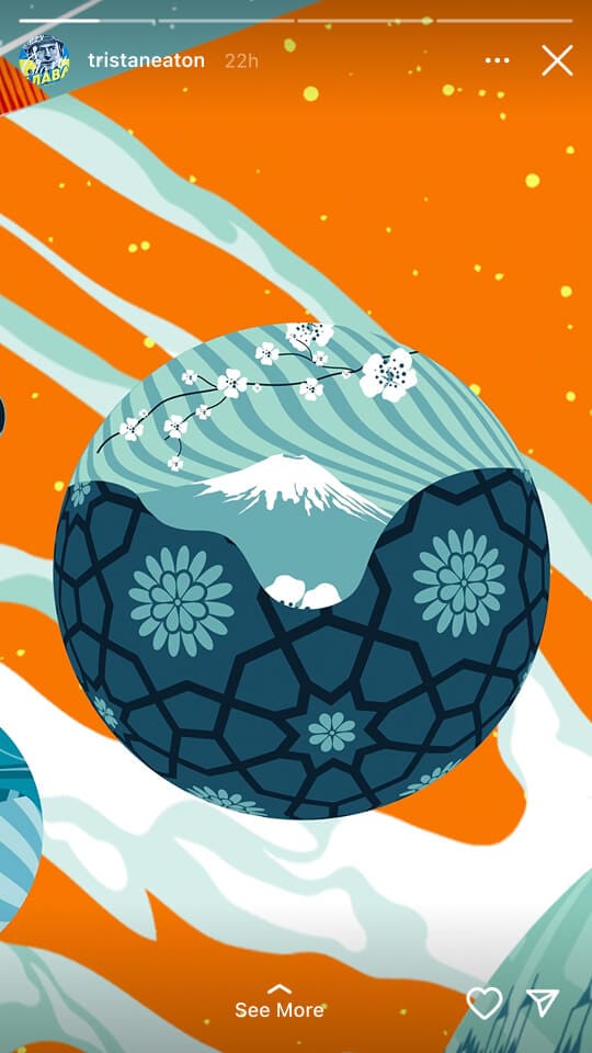 Instagram story frame — the Mount Fuji planet with cherry blossom