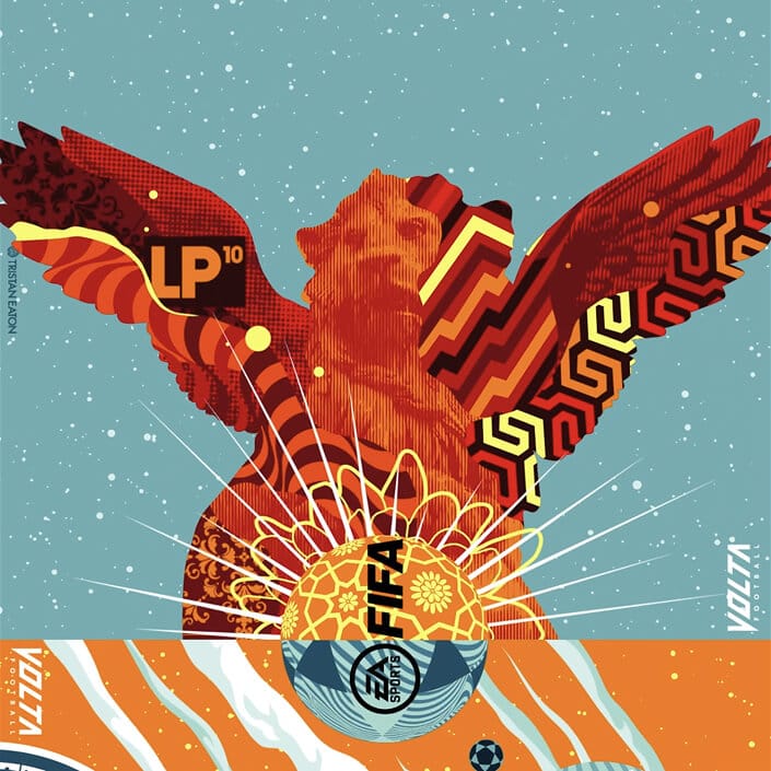 The winged griffin carrying the LP10 badge above the FIFA ball
